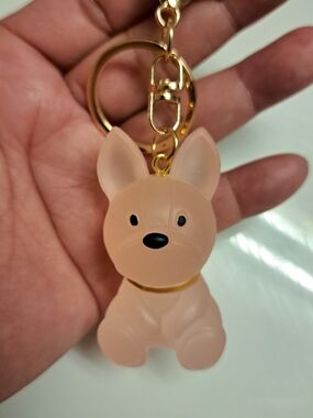 Gold Pink Dog Keychain Charm - Cute Puppy Accessory